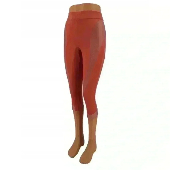 GYMSHARK Turbo Women Sport Leggings Orange Logo Stretch Capri Activewear Medium - Picture 2 of 8